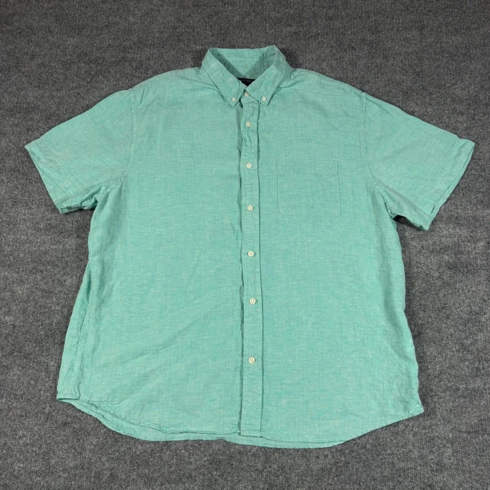 Banana Republic SS Linen Shirt Mens XL Teal Aqua 100% Linen Coastal EUC